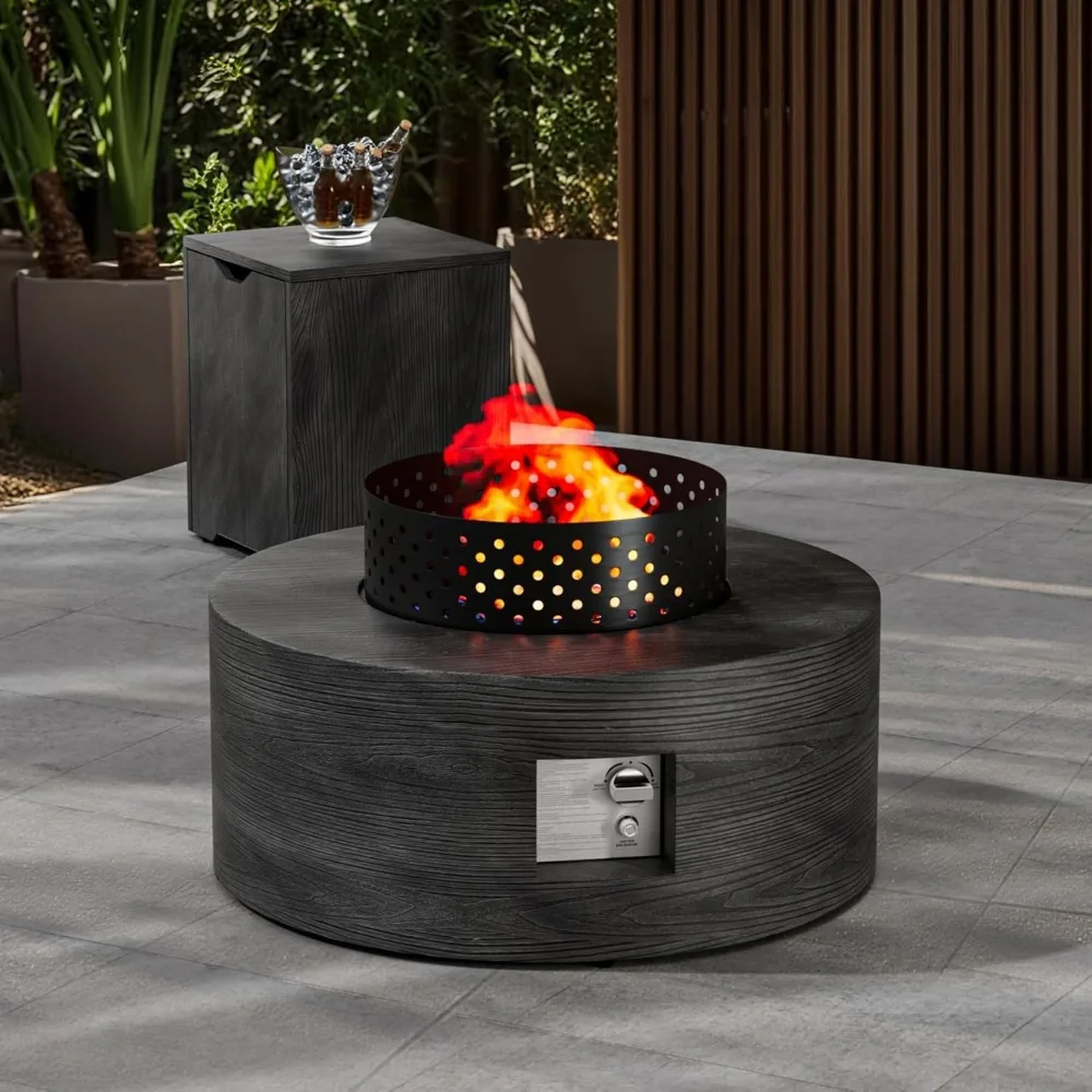 

30-дюймовый круглый стол для костра с пропаном — 50K BTU с крышкой, резервуаром для скалок и крышкой — круглые газовые копылители для наружного патио — Outd