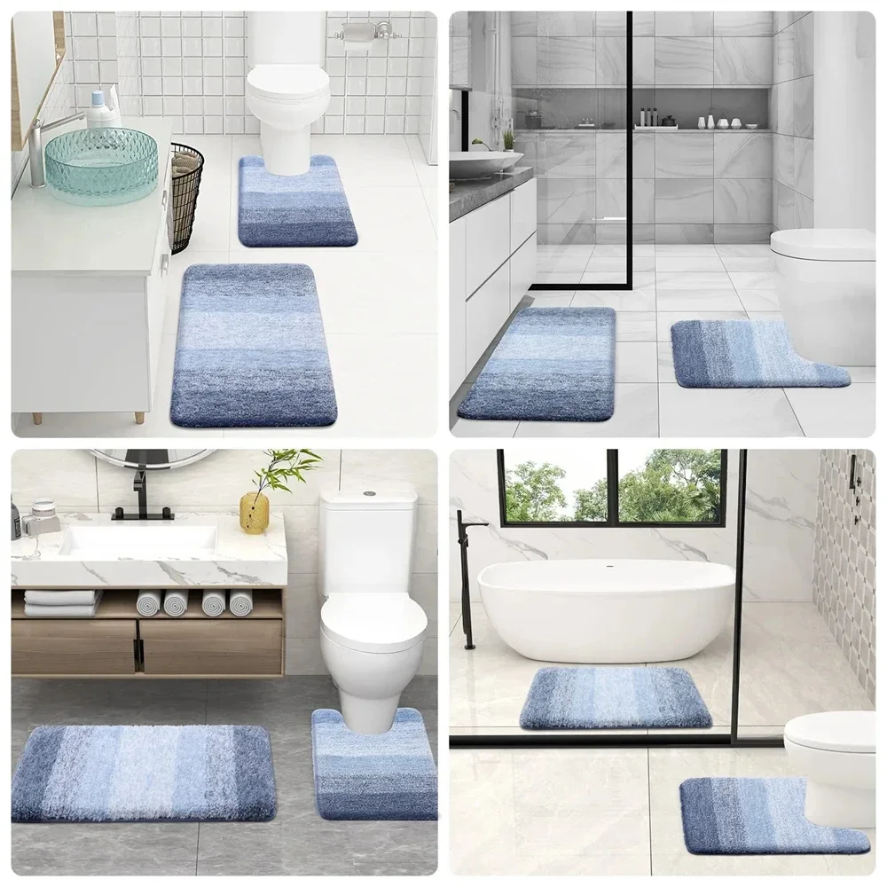 Kitinjoy Luxury Bath Mat U-Shaped Bathroom Rugs Extra Soft Absorbent Microfiber Foot Mat Non-Slip Plush Toilet Rug Shower Carpet