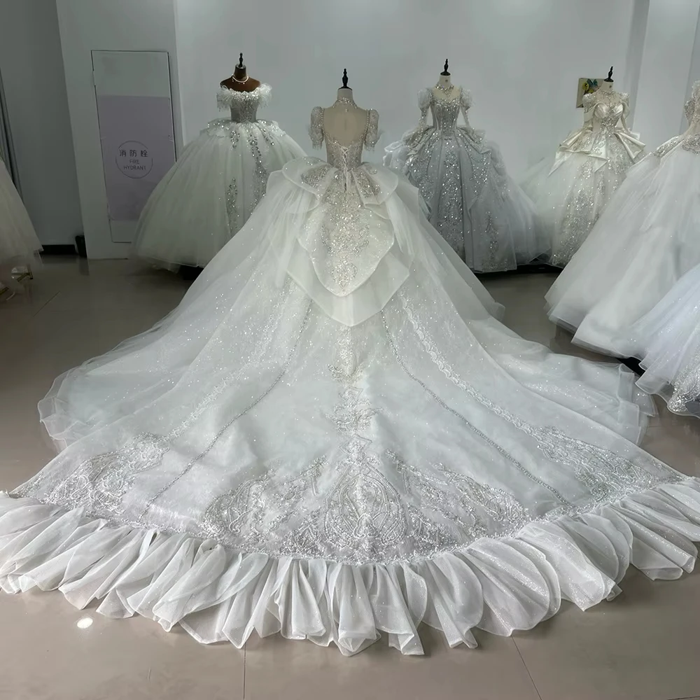 Robe de soirée longue rose pour femmes, manches courtes, col rond, broderie de cristaux, perles, trou de serrure au dos, pour Occasions spéciales