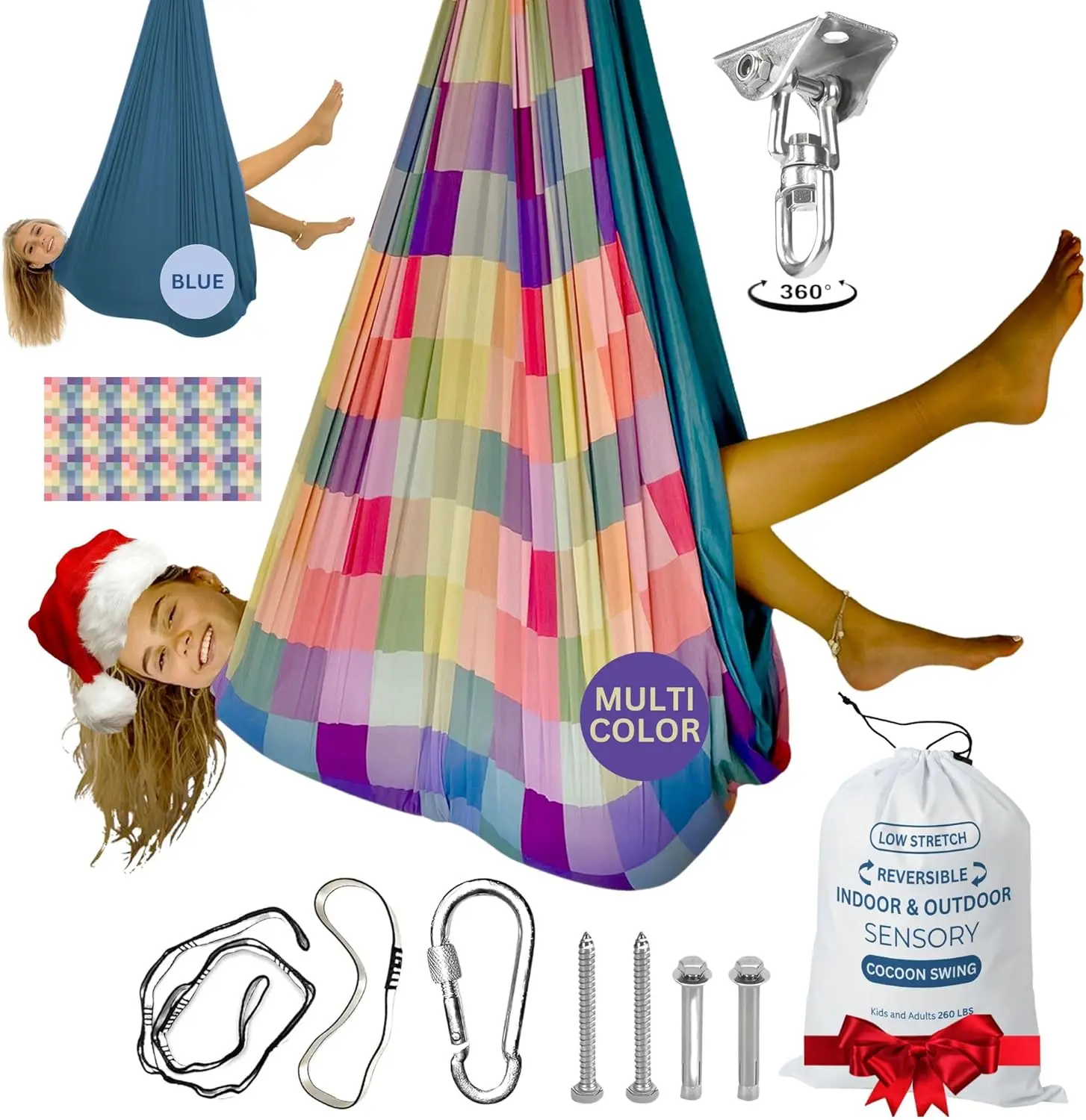 

Reversible Double Layer Sensory Swing for Kids and Adults, Indoor Outdoor Use, Supports Up to 260 lbs