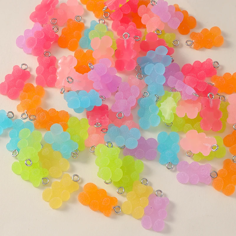 Leslie 20Pcs 7 Color Colorful Bear Charms Resin Glitter Candy Color Gummy Bear Pendant Necklace Bracelet Keychains DIY Accessory