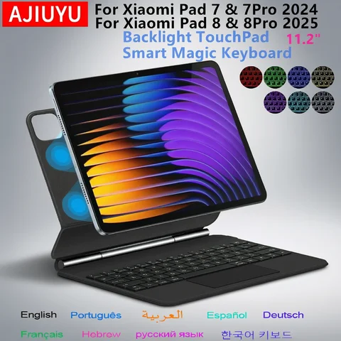 Magic Keyboard Folio For Xiaomi Pad 7 2024 Mi Pad 7 8 Pro 11.2' Tablet Smart Case For Xiaomi Pad 8 Spanish German Keyboard Cover