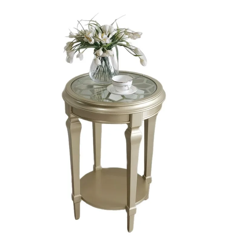 American sofa side few light luxury high-end corner few living room glass solid wood round few