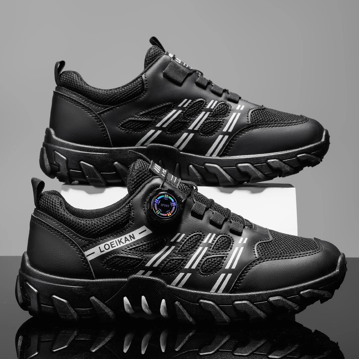 Men's All-Season Outdoor Casual Hiking Shoes, Comfortable Breathable Slip-On Design with Rotating Buckle, Thick-Soled PVC Sneake