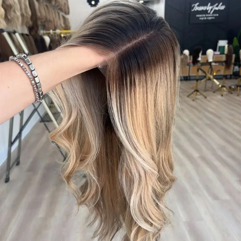 

Natural Hairline Ombre Brown Blonde Balayage Wig for Women Synthetic HD Invisible Lace Front Wig PrePlucked Heat Resistant Fibre
