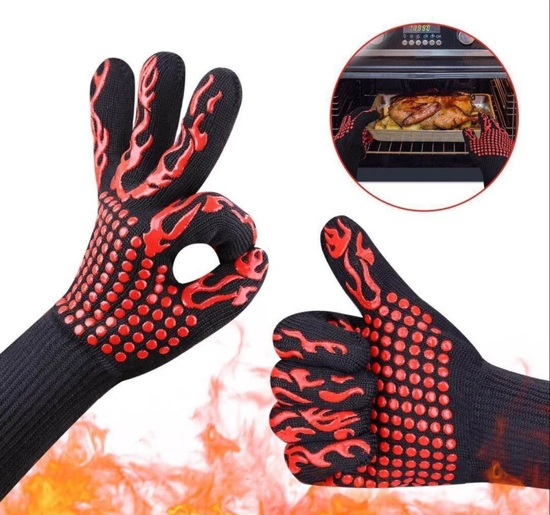 1PC Kitchen Fireproof Gloves Heat Resistant Thick Silicone Cooking Baking Barbecue Oven Gloves BBQ Grill Mittens