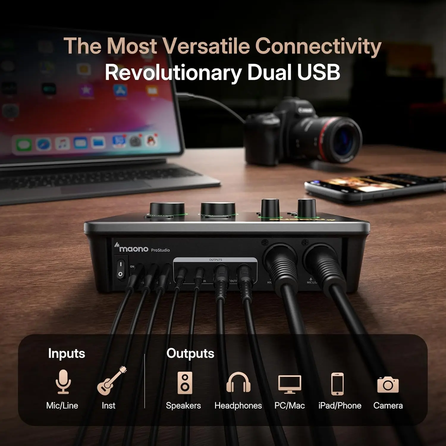 MAONO P2 Hybrid USB Audio Interface Mixers Dual XLR for PC Phone iPad Guitar 56dB Gain Loopback for Podcast Streaming Recording view 3