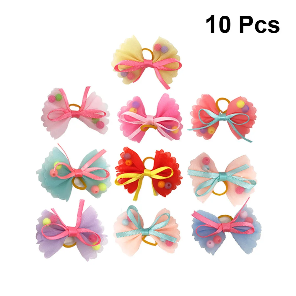 

10Pcs Pet Hair Rings Adorable Multi-Color Bow Bands for Cats Dogs Cute Animal Hair Ties Easy to Use Stylish Decoration
