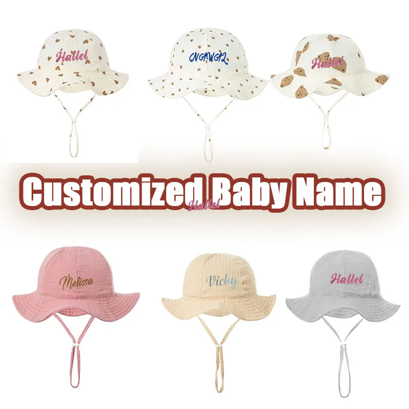 

Embroidered Muslin Baby Sun Hat Spring Summer Kids Bucket Hat for Girl Pure Cotton Beach Toddle Boy Cap Infant Accessories 0-12M