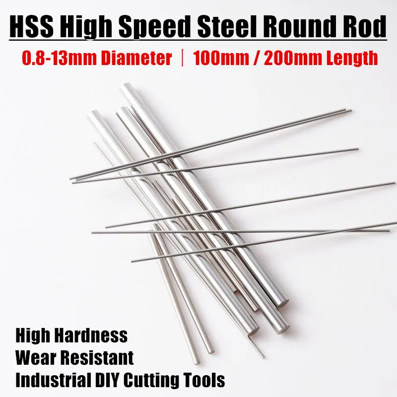 1Pcs 0.8-13mm HSS High Speed Steel Solid Round Rod Lathe Bar Stock Hardened Tool Steel Round Shaft Assorted Length 100mm 200mm