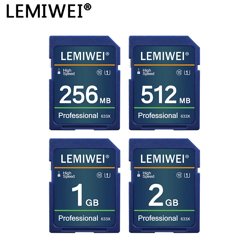 Lemiwei-Cartão SD de Alta Velocidade para Câmera, Cartão de Memória Flash, Cartão SD Original, 256MB, 512MB, 1GB, 2GB, 633X, SDXC, C10, U3