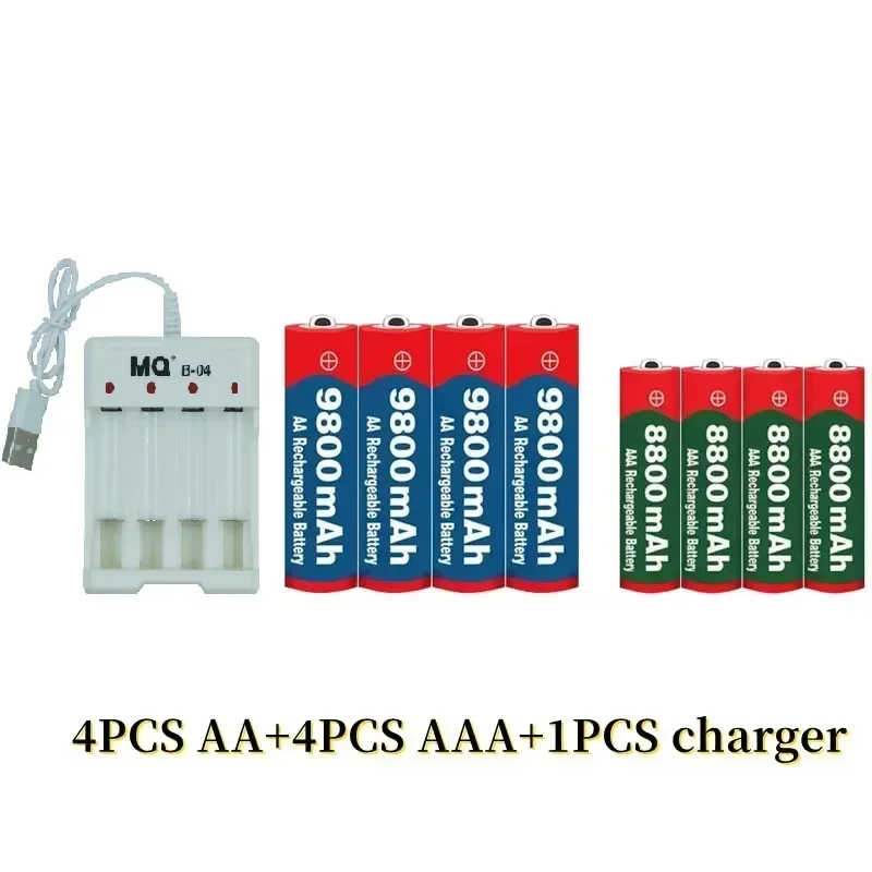NEW 1.5V AA9800mAh+AAA8800mAh+USBcharger 1.5V, Rechargeable Nickel Hydrogen Battery, Used for Electronic Toys, Camera Batteries