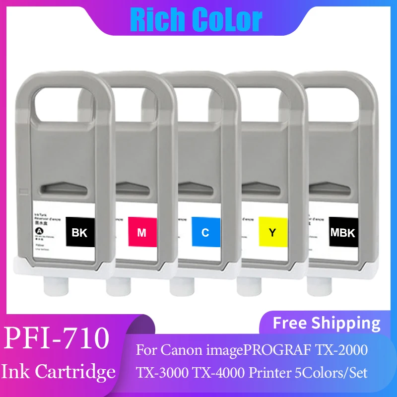 

PFI-710 PFI710 700ML Compatible Ink Cartridge With Full Ink For Canon imagePROGRAF TX-2000 TX-3000 TX-4000 Printer 5Colors/Set