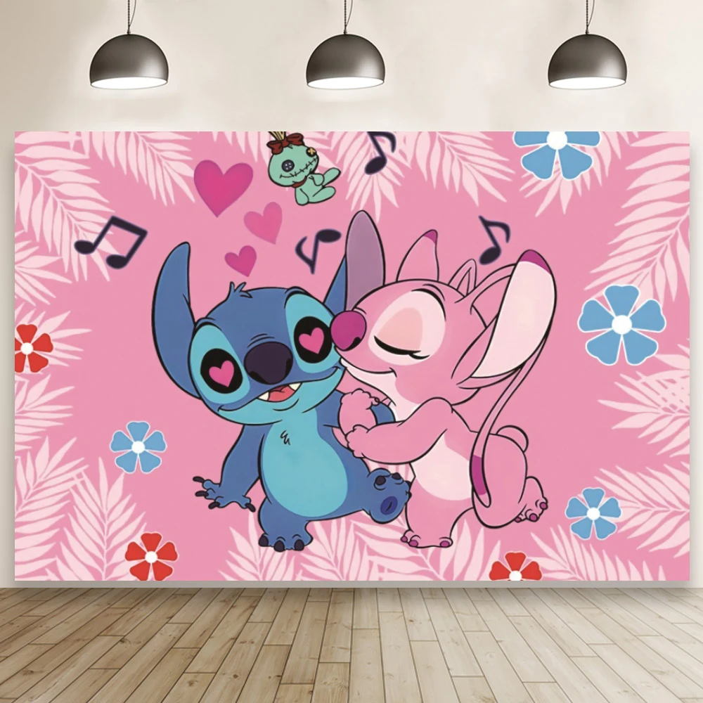 Lilo & Stitch Angel Photo Background For Photography Backdrop Baby Shower Birthday Party Decoration Props Supplies Poster Banner