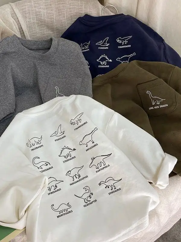 

Kids' Dinosaur Print Cotton T-irt Layering Top Elastic Bot Base irt Spring Autumn ex Baby Glow in the k Faion