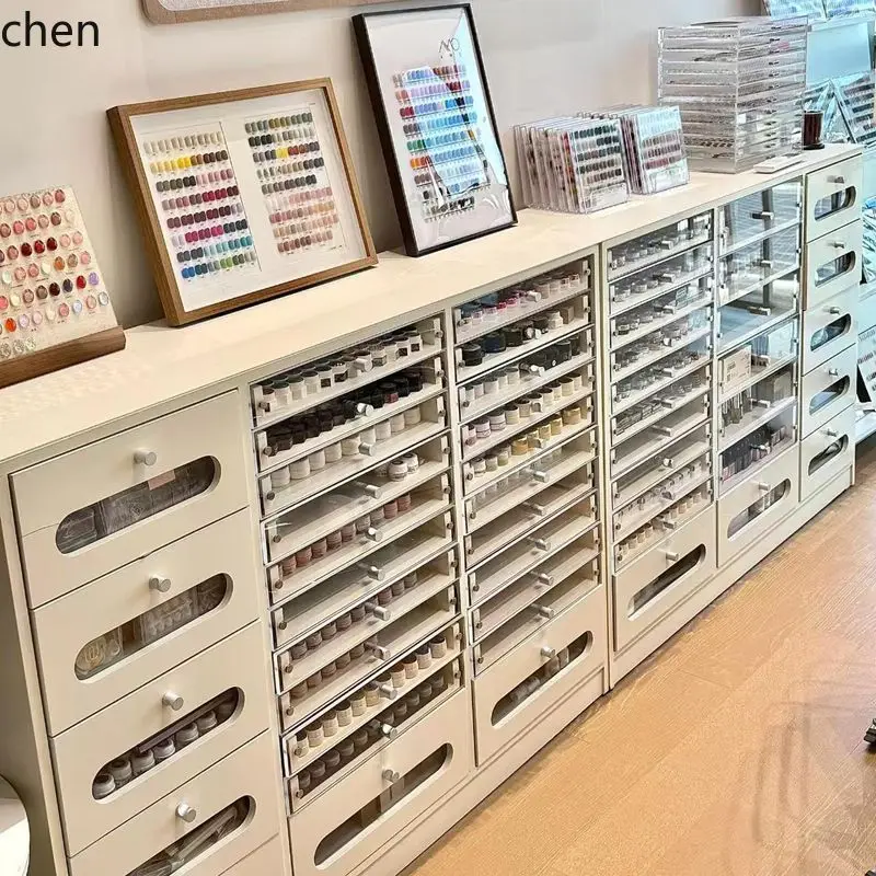 YFY Solid Wood Display Storage Cabinet Nail Polish Gel Storage Cabinet Nail Salon Floor Display Cabinet