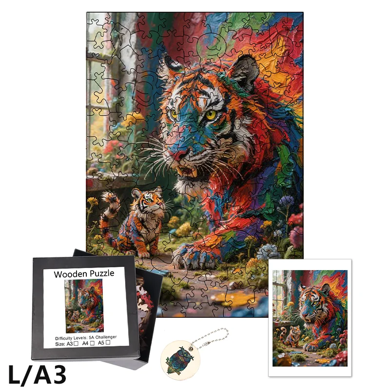

Tiger Mother and Son Wooden jigsaw puzzle, relaxing and stress-relieving game jigsaw puzzle, exquisite birthday gift.