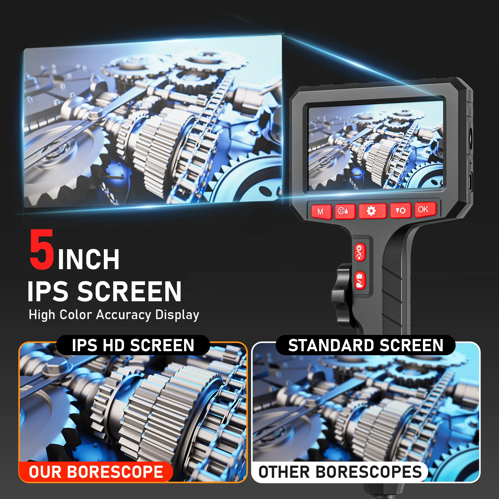5Inch Screen 2MP IP67 Professional Repair Tool Industrial Inspect Camera Articulated 360 Steering Sewer Pipe Borescope Endoscope
