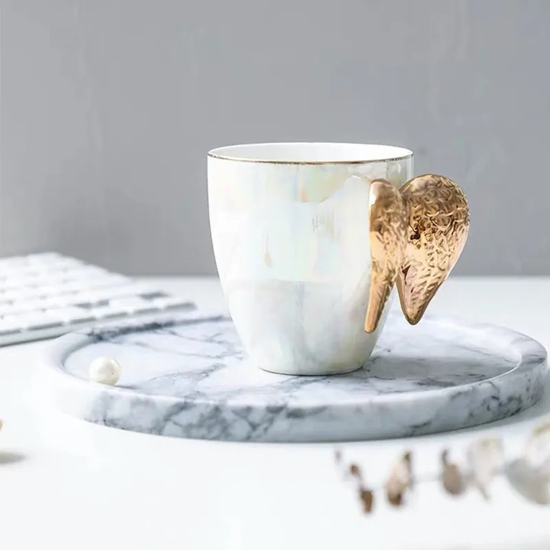 Creative Ceramic Mug Golden Wing Angel Wings Cup Light Luxury Tea Cup Mugs Coffee Cups Tumbler Kawaii Birthday Gifts Cup