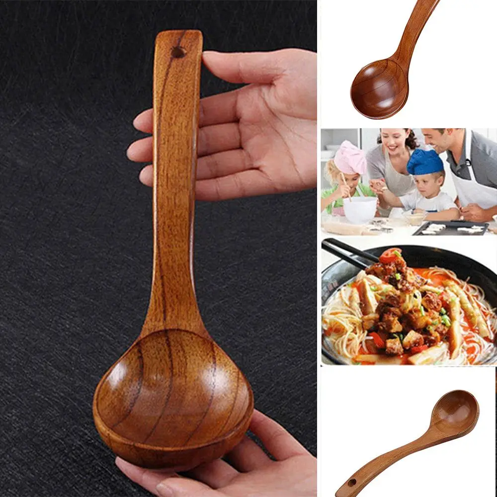 Long Handle Tableware Utensils Ramen Kitchen Supplies Wooden Spoon Natural  Soup Scoops
