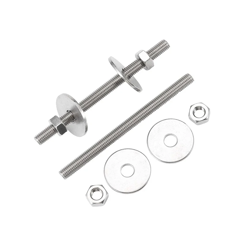 M6 M8 M10 M12 Full Threaded Rod Nut Set 304 Stainless Steel Stud Rods Screws Includes 2 Flat Washers/2 Hex Nuts Length150-500mm