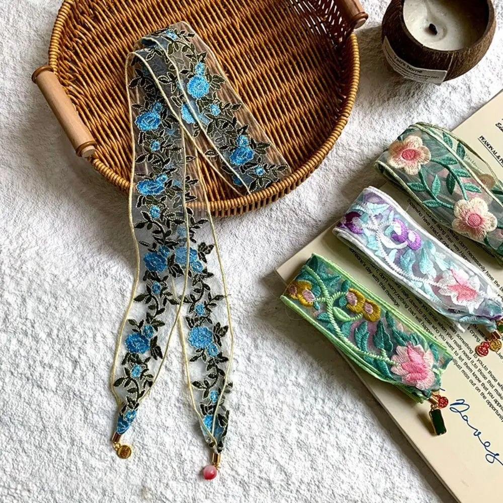 우아한 달콤한 자수 레이스 스카프 리본 프린트 플로럴 스카프 한국 스타일 스트라이프 스카프 헤어밴드 햇빛 가리개 트림 장식