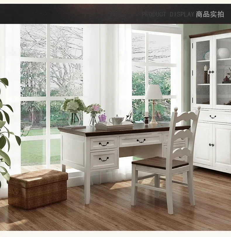 

New Arrivals New styleNN Pure solid wood desk American household simple Mediterranean log study table pastoral whitess 7304