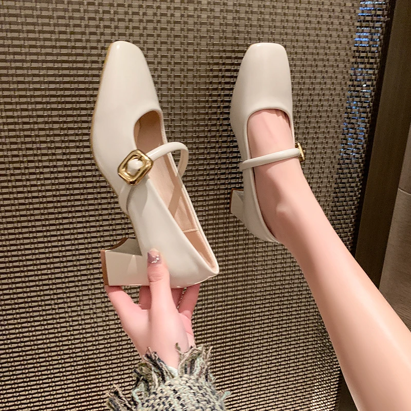 

Женская обувь на каблуке, новинка 2025, модная однотонная женская обувь на массивном каблуке, весенняя роскошная женская обувь для вечеринок и свадьбы