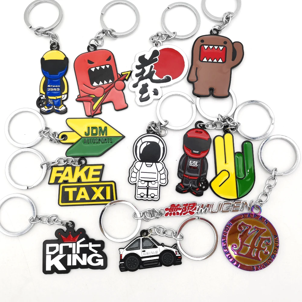 Newest 3D Logo Metal Keychain JDM Culture Car Auto Parts Key Chain for Domo Kun Asimo Fake Taxi Keychian Racer Racing Style