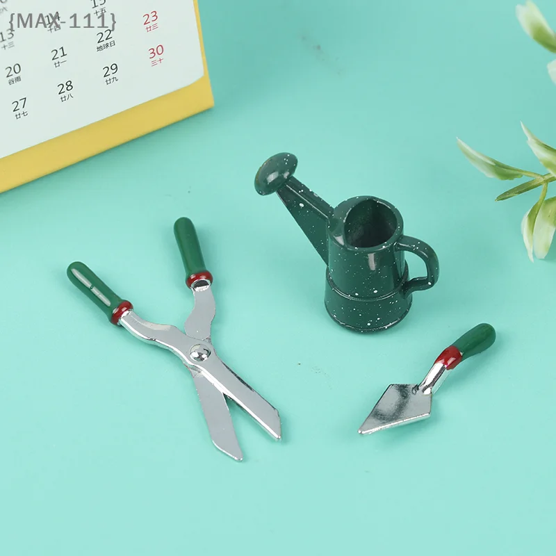 【F2-MAX111】1: 12 Dollhouse mini model metal watering pot scissors shovel gardening tool set