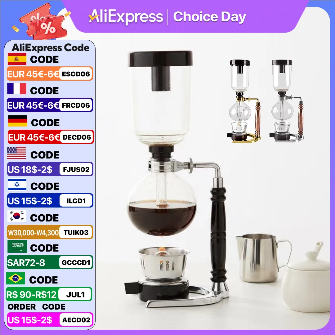 Macetas de sifón de 3/5 tazas, hervidor de café de alta calidad, juego de ollas, filtro, sifón, cafetera, sifón de té, olla doméstica resistente al calor