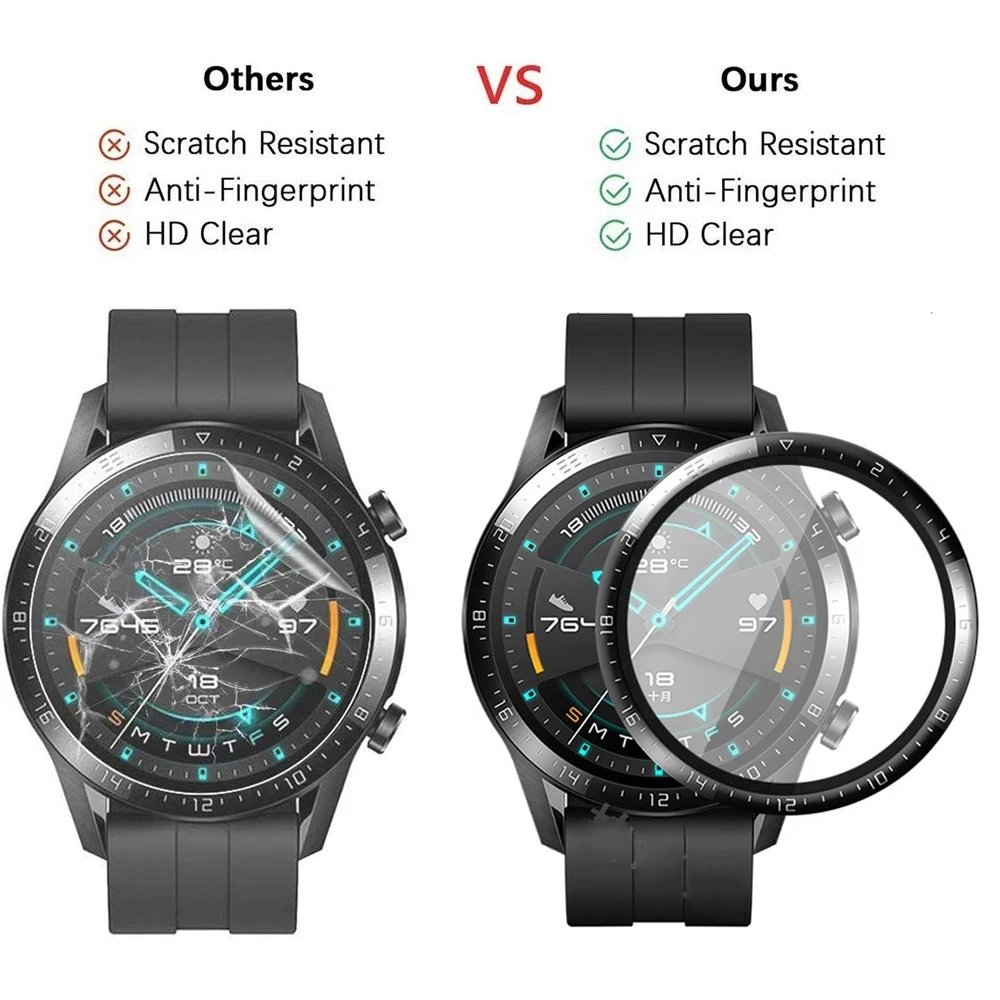 Protective Soft Glass For Huawei Watch GT 2 2E 3 Pro Runner Watch Fit 2 ES Full Screen Protectors Film Honor Watch Magic 2 Cover