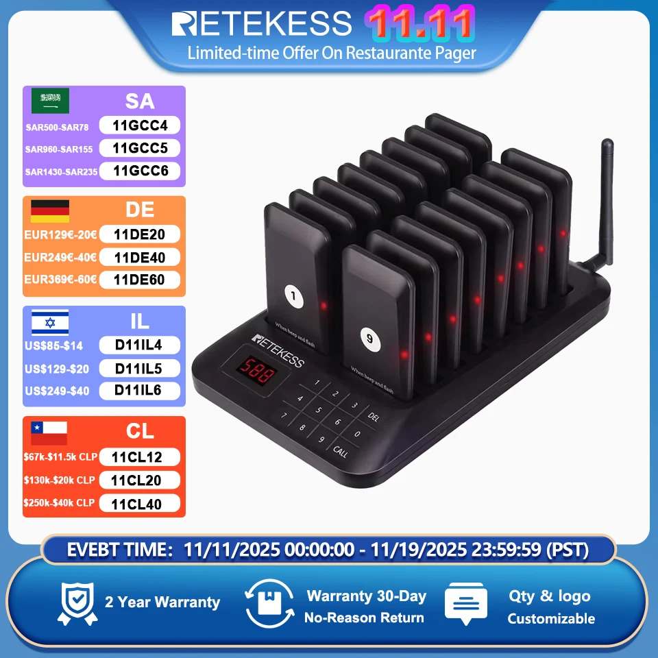 Retekess TD157 пейджер для ресторана беспроводная система вызова подставки зуммер звуковой сигнал приемники для еды грузовик фаст-фуд кафе-бар