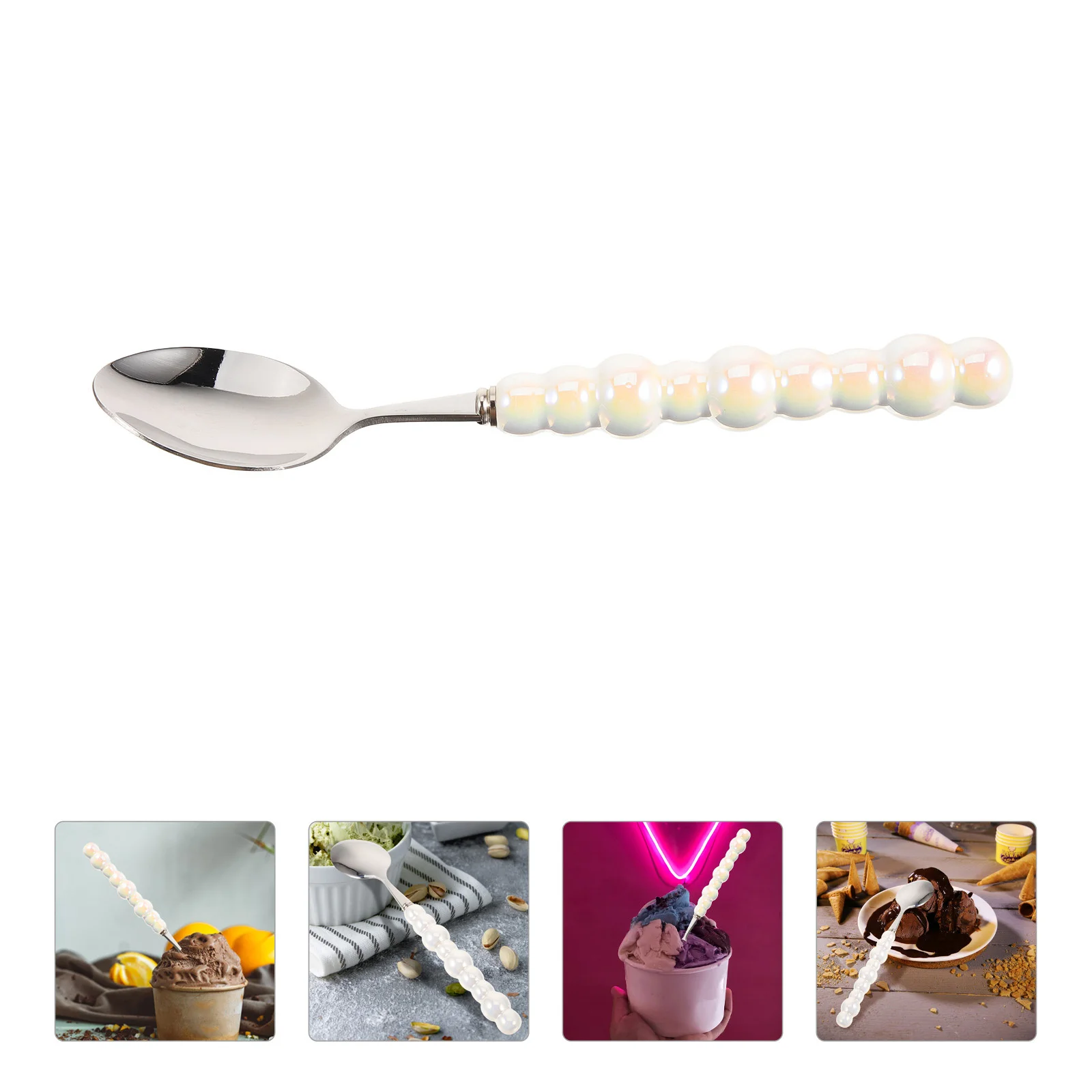 

Ceramic Handle Pearl Design Spoon Ice Cream Dessert Tea Coffee Cutlery Flatware Home Kitchen Gift Tea Spoons Desert Spoon