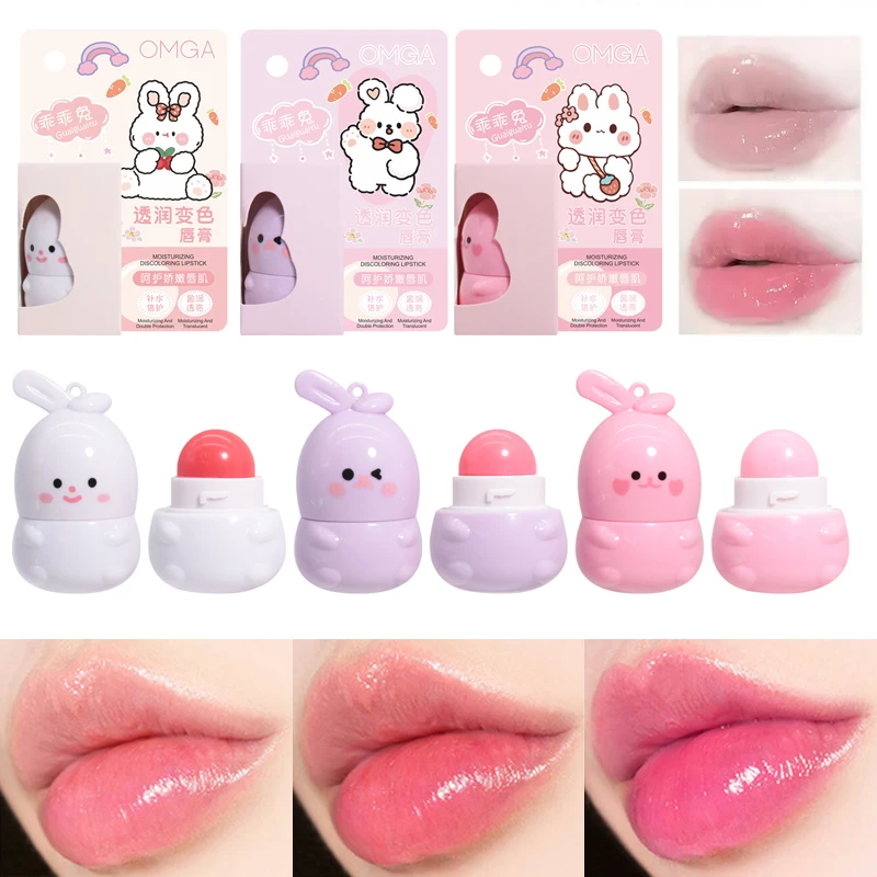 3pcs Little Rabbit Moisturizing Lipstick Set Long-Lasting Warm Color Gentle on Dry Lips Ideal Gift for Girls