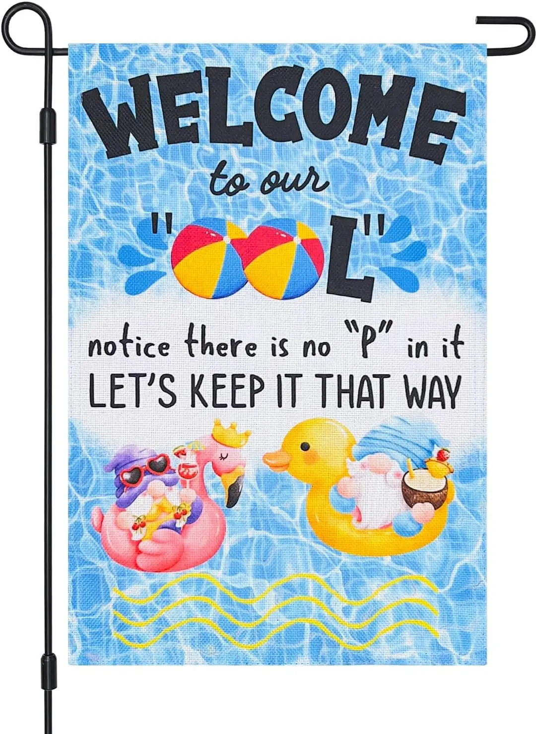 Summer Pool Rules Garden Flag Double Sided 12×18 Inch,Welcome to Our Pool Small Burlap Vertical Yard Flags for Party Holiday Out