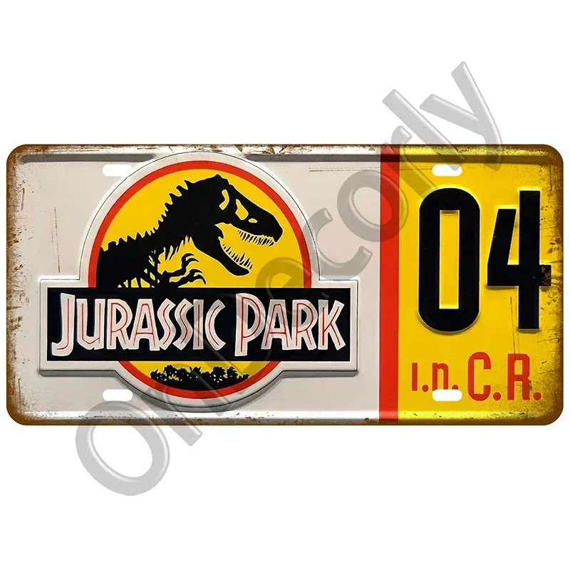 CIFBUY Vintage Jurassic Park Metal License Plate Tin Sign, Retro Dinosaur Movie Wall Plaque, 2D Flat Printing Garage Wall Decor