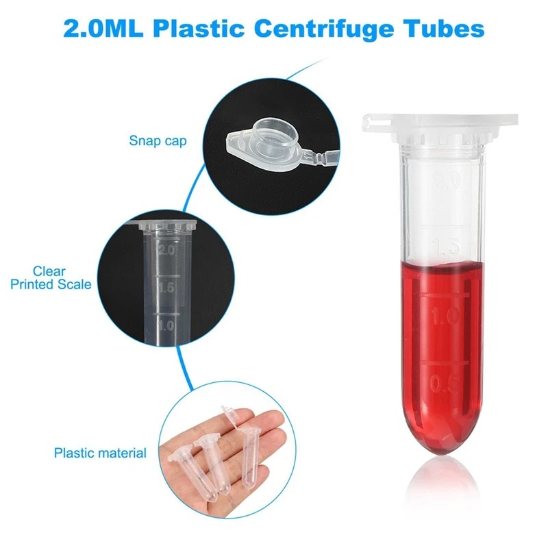 Provette da centrifuga da 2ML, provetta da centrifuga a fondo tondo da 1000 pezzi con tappo a scatto e segni graduati per campione