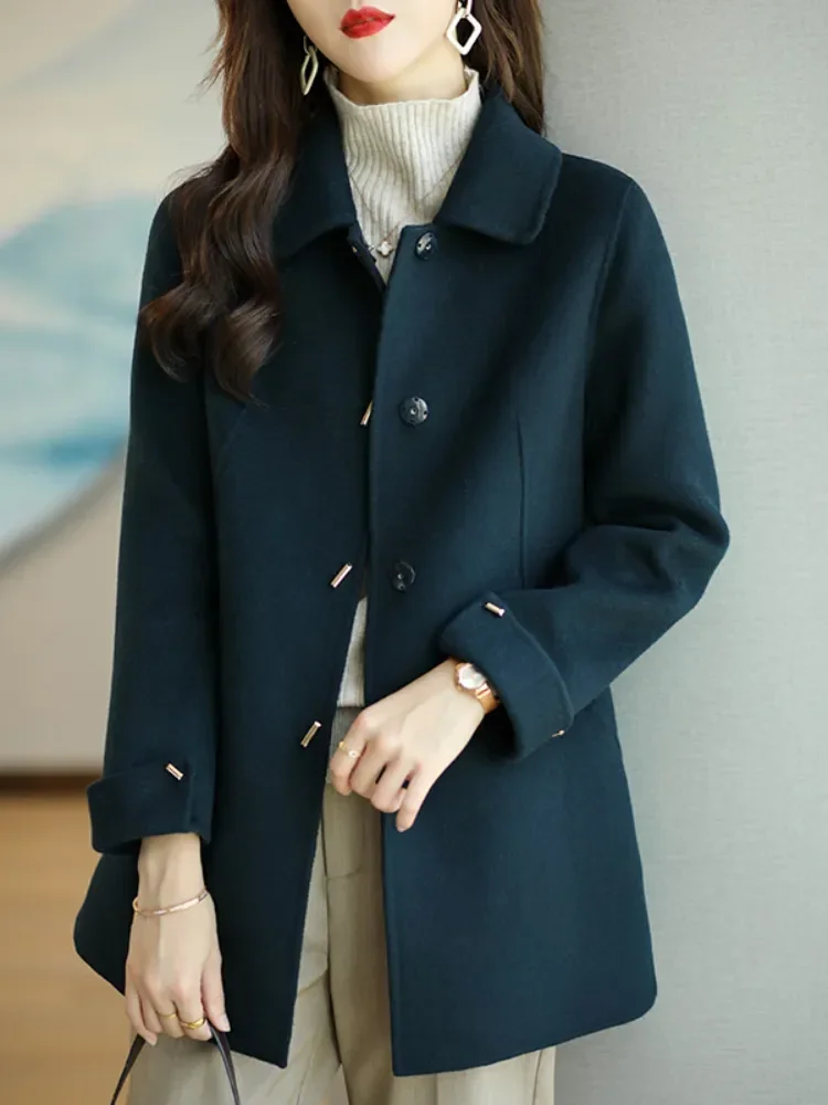 Autumn Winter Woolen Coat Mid Length Version Fashion Lady Square Collar Single Breasted Advanced Sense Coats  Wide-waisted 2023