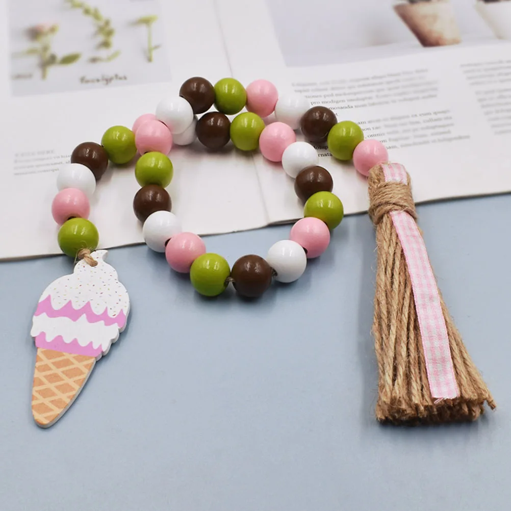 

2 Pcs Creative Wooden Bead String Home Decor Garland Beaded Tassel Fall for Tiered Tray Beads