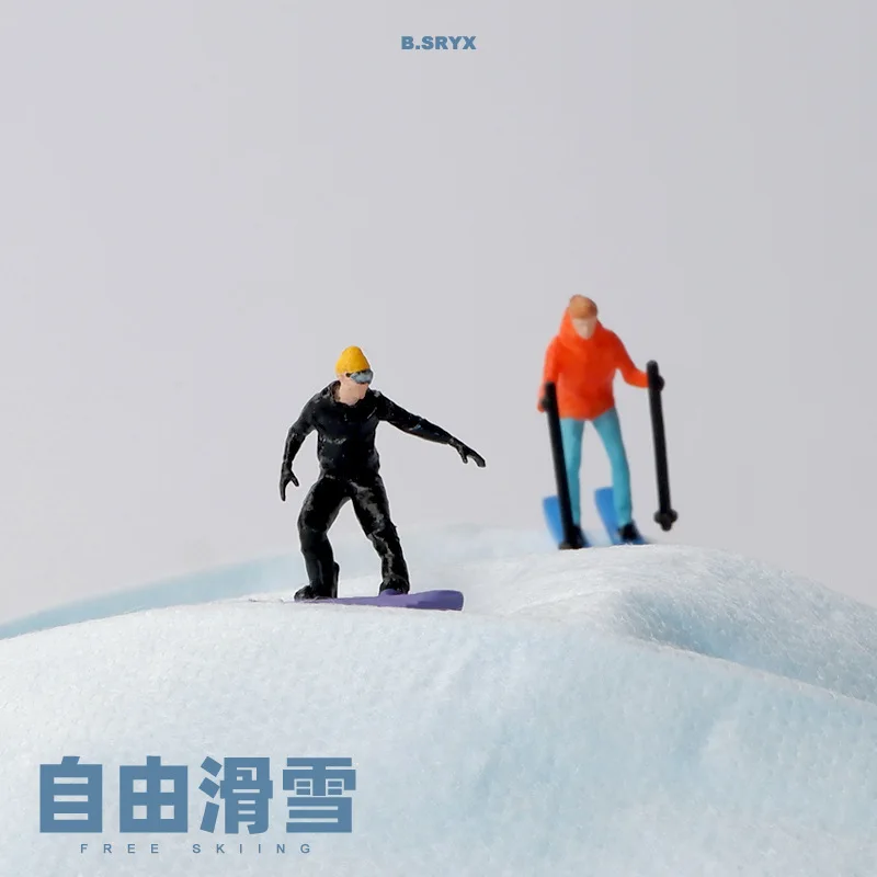 1/64 miniaturowa figurka sport zimowy narciarstwo snowboard narciarski kurort narciarski Mini lalka Model figurka kreatywne rekwizyty fotograficzne