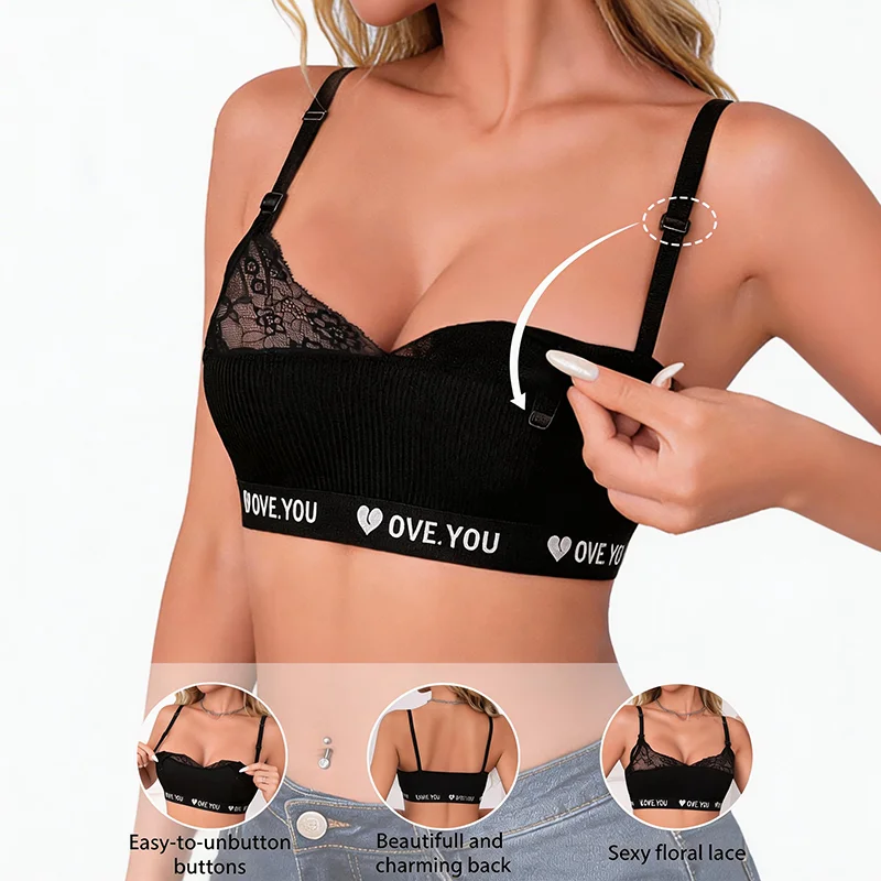 Wireless Front Open Nursing Bra Soft Lace Breathable Ultra Thin Maternity Breastfeeding Bra Maternal Support For Pregnant Women