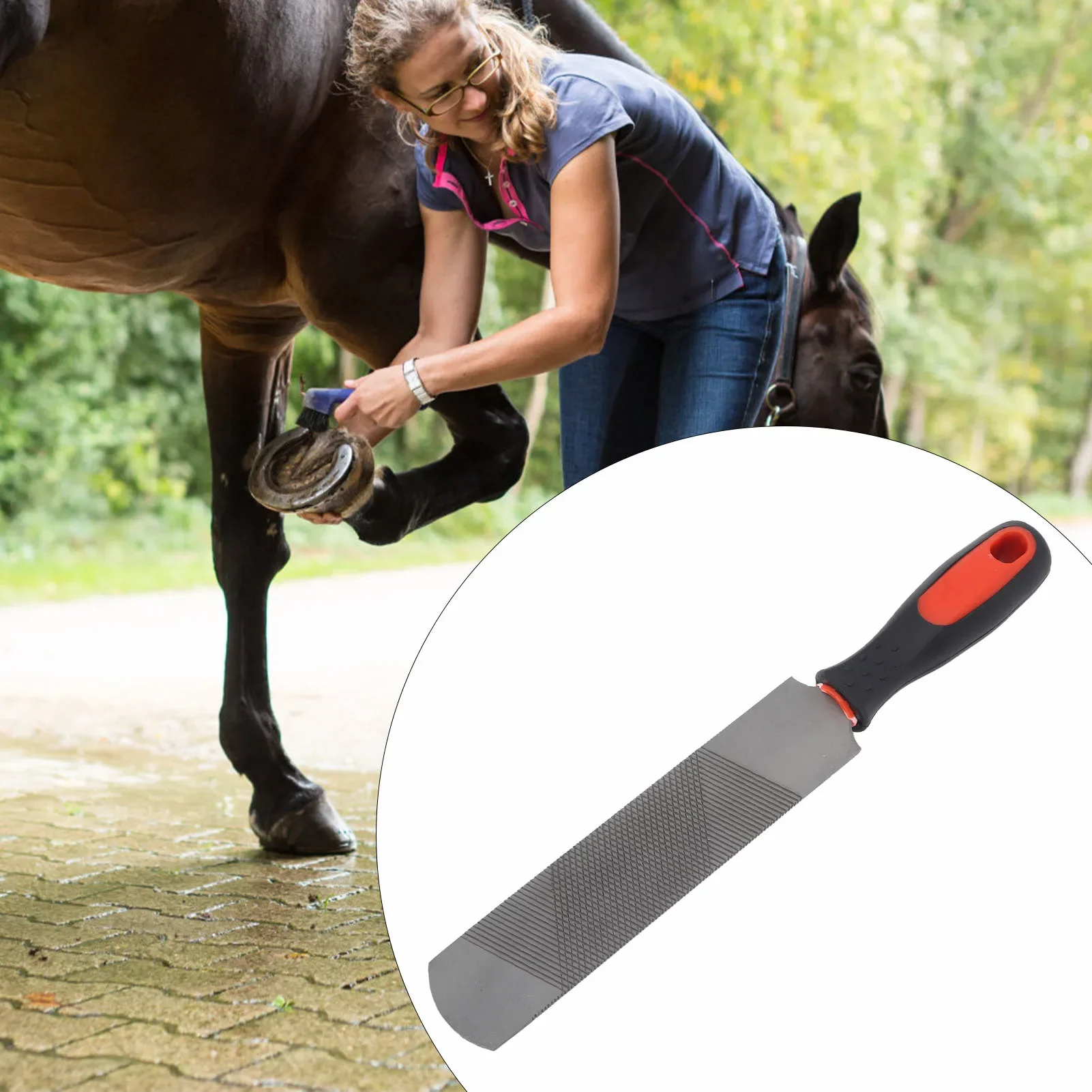 Raspador de pezuña de caballo de 8 pulgadas, lima de herradura ergonómica de acero al carbono, herramienta de recorte de herradura con mango Flexible