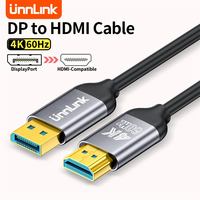 

Unnlink DisplayPort to HDMI-Compatible Cable 4K 60Hz Audio Video Cord Dynamic HDR DP to HDMI Cable for HDTV PC HUB Monitor Stock