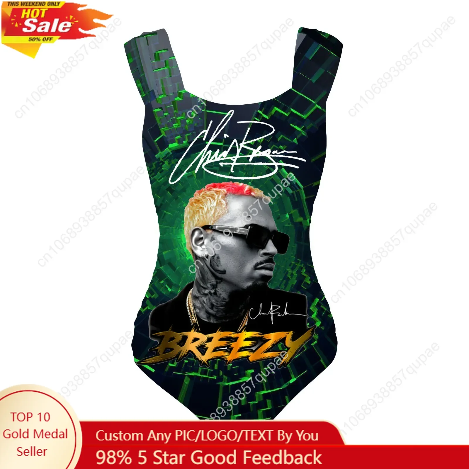 

Chris Brown Rapper One Piece Swimsuit Wide Strap Women Bathing Suits Swimwear Pool Party Beach Sexy Bikini Customize Beachwear