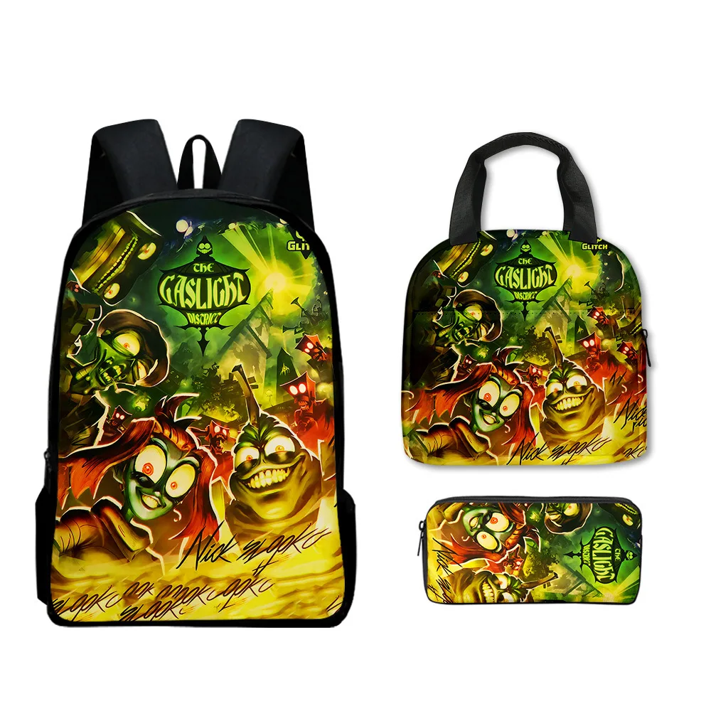 Novità di moda Cool New The Gaslight District Stampa 3D 3 pezzi / set Borse da scuola per alunni Zaino per laptop Zaino Borsa per il pranzo Astuccio