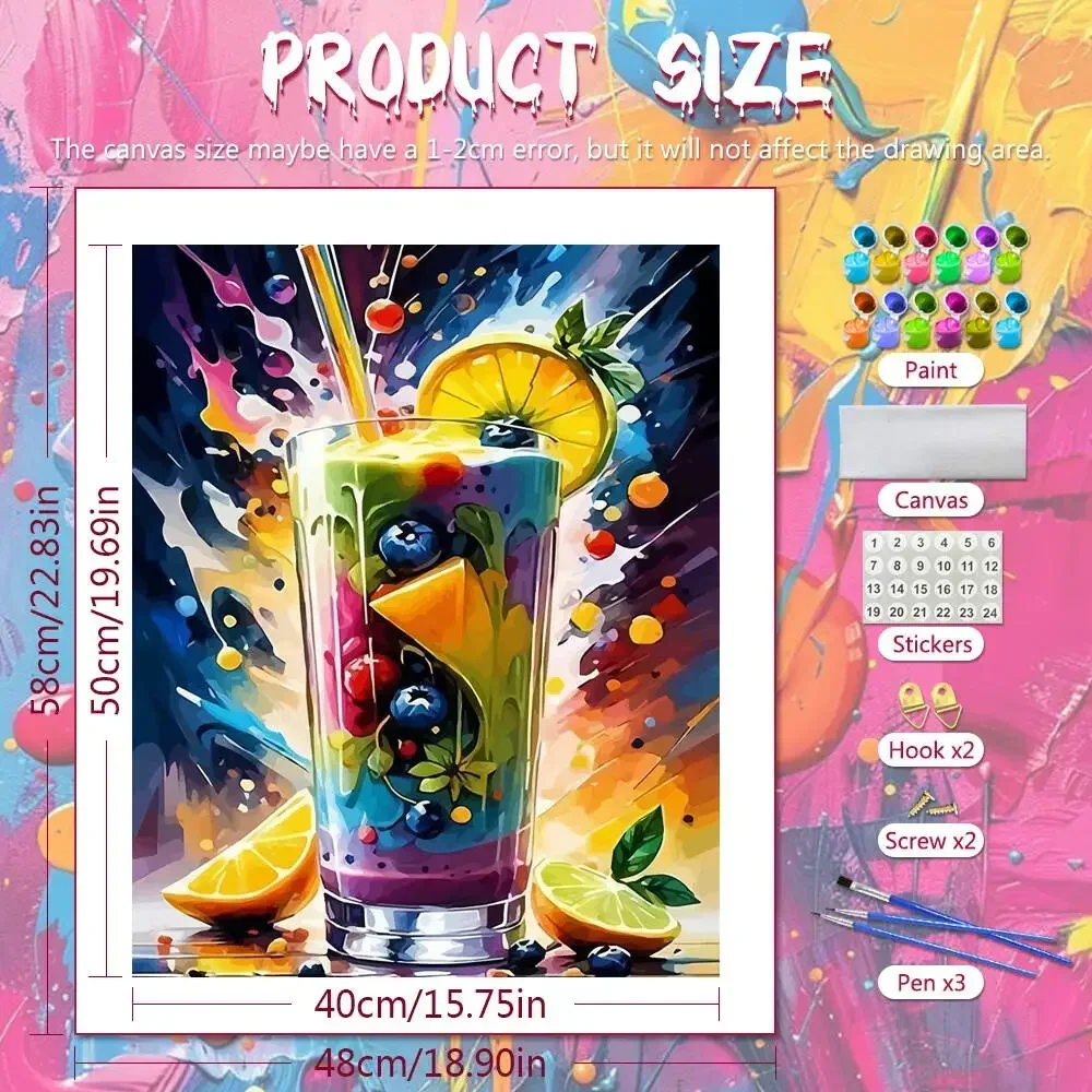 Coloring By Numbers Juice Fruit DIY Digital Oil Painting Orange Blueberry Arts And Crafts Acrylic Paint On Canvas Home Decor