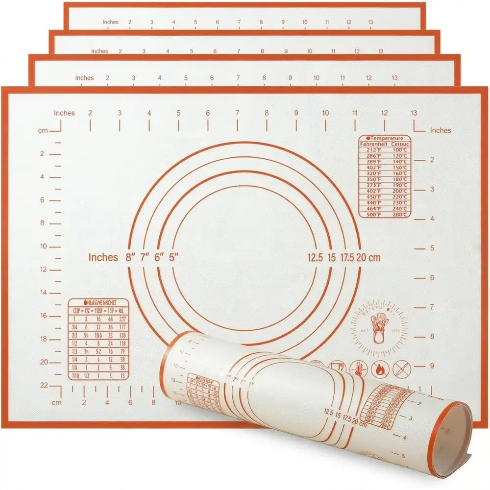 

Non-Slip Silicone Baking Mat, 11x16, Set of 4, for Pastry & Dough with Measurement Guides