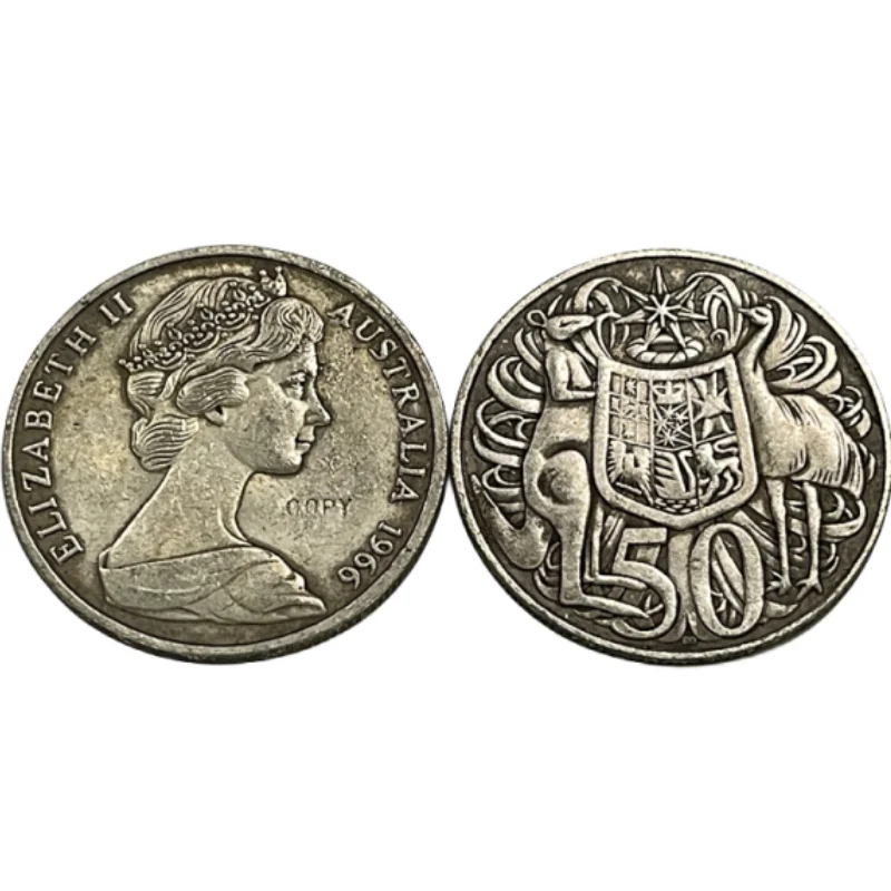 عملة فضية نسخة 1966 أستراليا 50 Cents II (صورة الجيل الثاني ، نوع دائري)