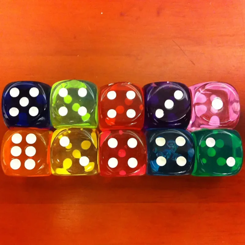 10PCS/Lot Dice Set 10 Colors Acrylic 6 Sided Transparent Dice Club/Party/Family Games 14mm